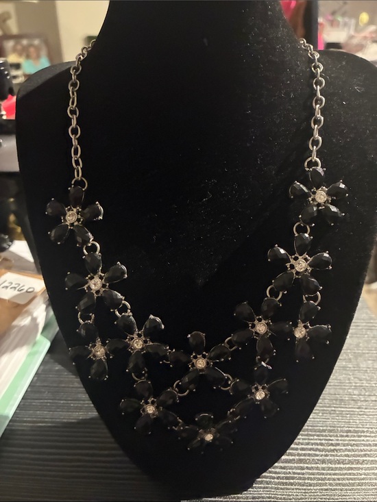 Jewelry - Floral Black Crystal Statement Necklace - Unbranded